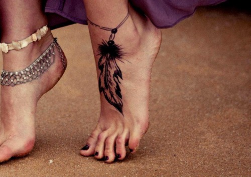点击大图看下一张：女性脚部羽毛脚链漂亮刺青