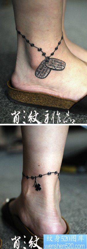 点击大图看下一张：脚腕时尚经典的一幅脚链纹身图片