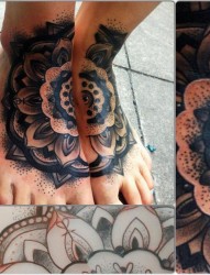 脚背时尚经典的马达纹身机与玫瑰花纹身图片