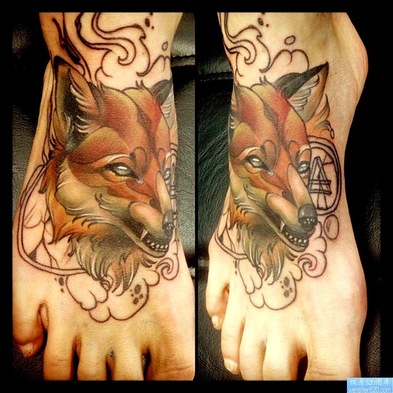 点击大图看下一张：推荐一幅脚背狐狸纹身图片