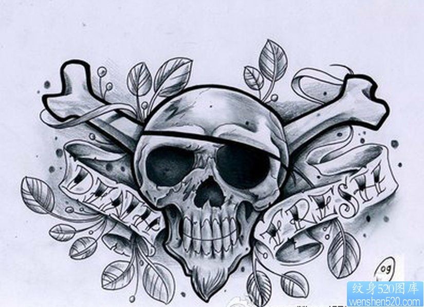 点击大图看下一张:骷髅头纹身手稿图片