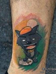 一幅彩色脚部卡通灰太狼纹身图片