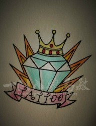 纹身520图库推荐一幅钻石皇冠飘带文身图片