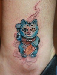 脚踝招财猫纹身图案