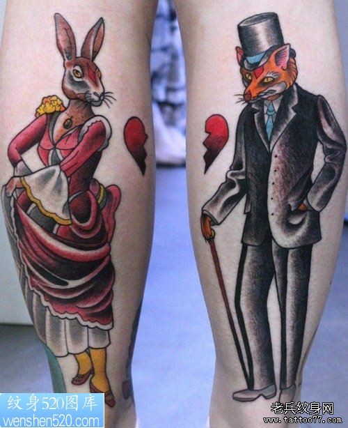 点击大图看下一张：一幅腿部狐狸家族纹身作品