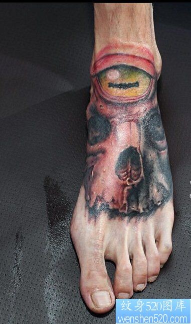 点击大图看下一张：脚背个性欧美彩色骷髅纹身图案