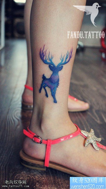 点击大图看下一张：女性脚踝星空鹿纹身图片