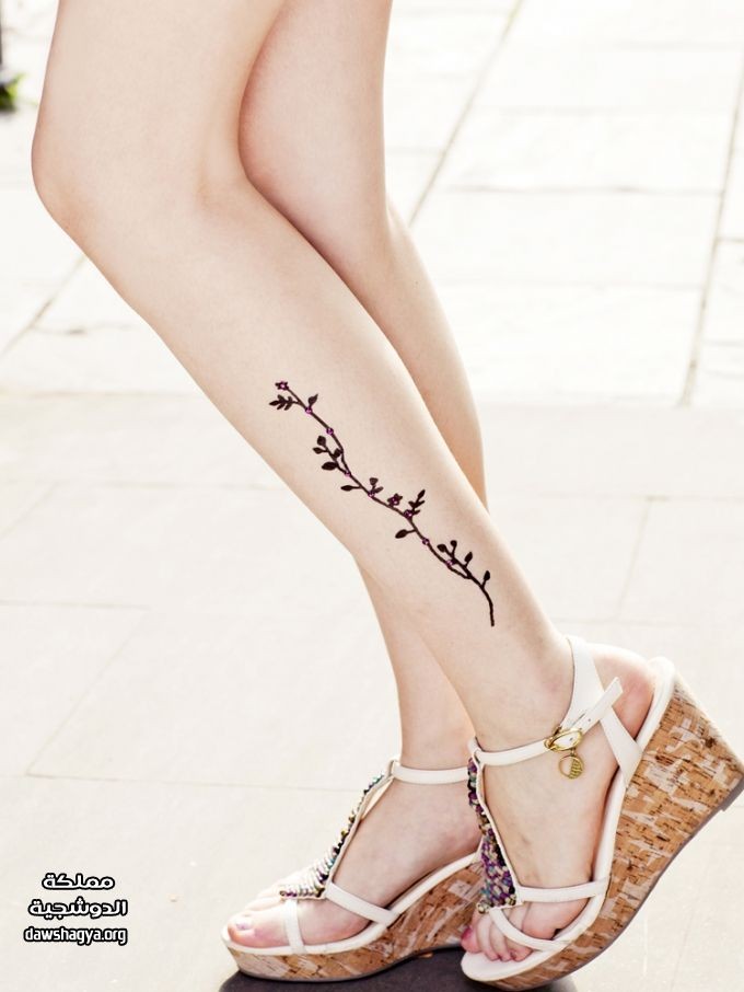 点击大图看下一张：小腿部漂亮的花藤纹身