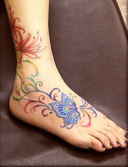 点击大图看下一张：脚踝漂亮的花朵纹身图案图3