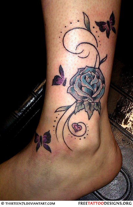 点击大图看下一张：脚踝漂亮的花朵纹身图案图5