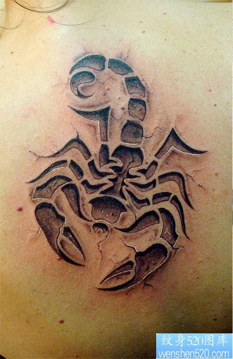 点击大图看下一张：一张流行经典的石裂烙印蝎子纹身图片