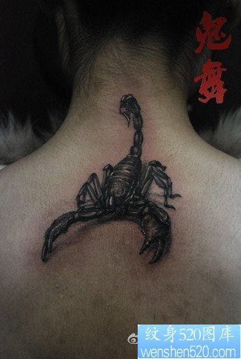 点击大图看下一张：女人颈部流行超酷的蝎子纹身图片