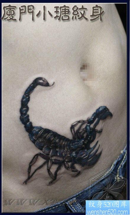 点击大图看下一张：男性腹部一张经典的蝎子纹身图片