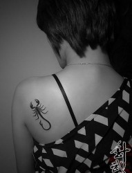 一张女人肩部图腾蝎子纹身图片