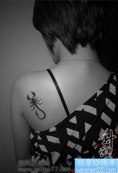 点击大图看下一张：一张女人肩部图腾蝎子纹身图片