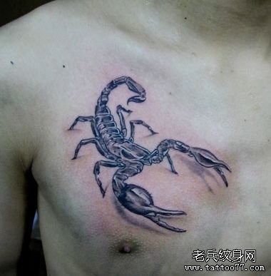 点击大图看下一张：胸部一张帅气的蝎子纹身图片