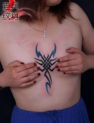一张另类性感美女胸部彩色图腾蝎子纹身图案