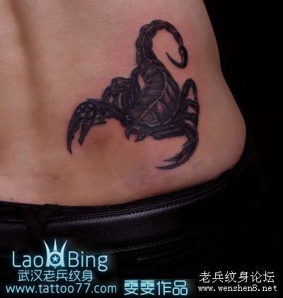 点击大图看下一张：蝎子纹身图片：腰部蝎子纹身图案