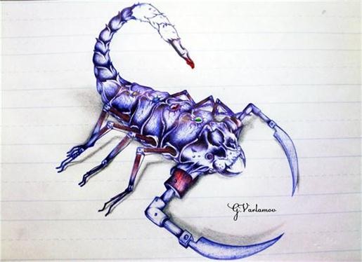 点击大图看下一张：帅气时尚的蝎子纹身手稿