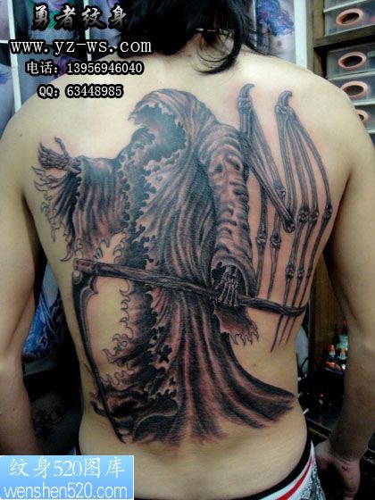 点击大图看下一张：合肥勇者纹身作品：后背死神纹身图案