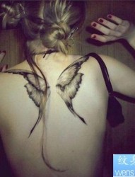 小清新女性背部翅膀纹身图案