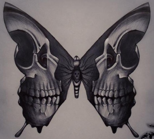 点击大图看下一张：骷髅蝴蝶纹身手稿