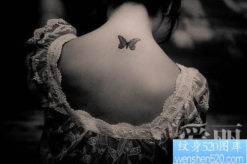 点击大图看下一张：小清新背部蝴蝶纹身图案