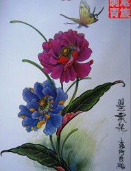 彩绘鲜花与蝴蝶素材欣赏