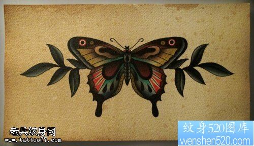 点击大图看下一张：一款逼真的蝴蝶纹身手稿图案