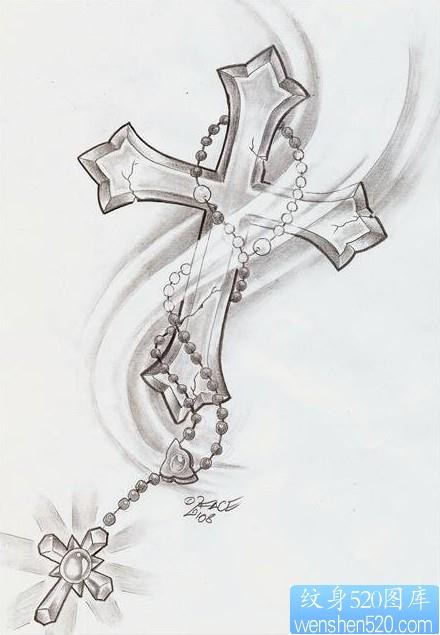 点击大图看下一张：十字架纹身图片：十字架十字架吊链纹身图案