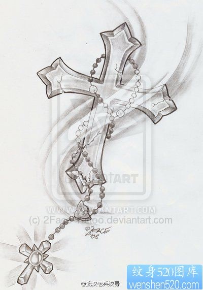 点击大图看下一张：简单的十字架纹身手稿图案