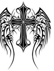 十字架纹身图片：颈部十字架纹身图案