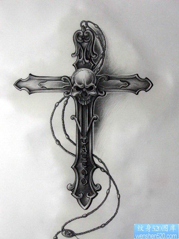 点击大图看下一张：骷髅头十字架纹身图案