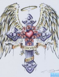 翅膀十字架纹身图案