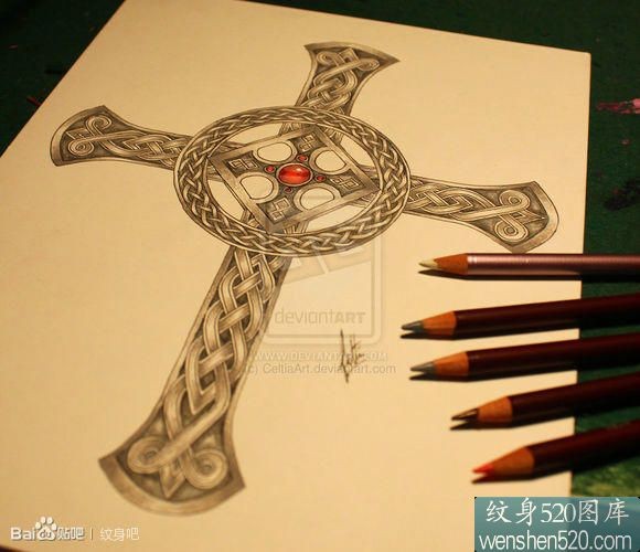 点击大图看下一张:一组超酷经典十字架纹身手稿套图图4
