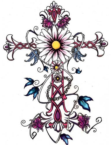 点击大图看下一张：非常好看的十字架花朵手稿图2
