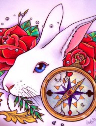 女人肩膀可爱流行的小兔子纹身图片