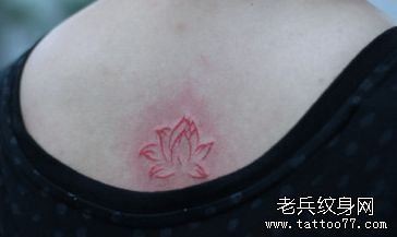 点击大图看下一张：女人背部漂亮的彩色小莲花纹身图片