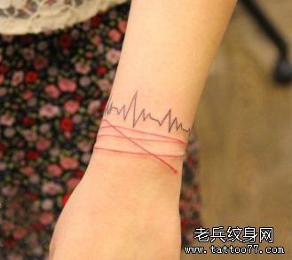 点击大图看下一张：女人手腕处好看的心电图纹身图片