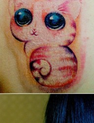 女人肩背流行可爱的小猫咪纹身图片