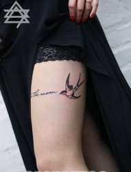 性感美女大腿上一幅燕子纹身图片