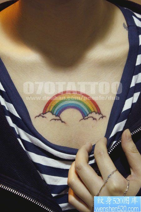 点击大图看下一张：推荐美女胸口一幅彩虹纹身图片