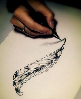 点击大图看下一张：好看时尚的羽毛纹身手稿图2