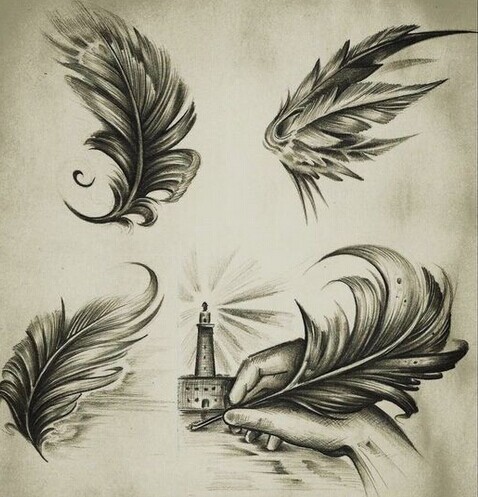 点击大图看下一张：好看时尚的羽毛纹身手稿图3