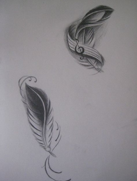 点击大图看下一张：漂亮的羽毛纹身手稿图2