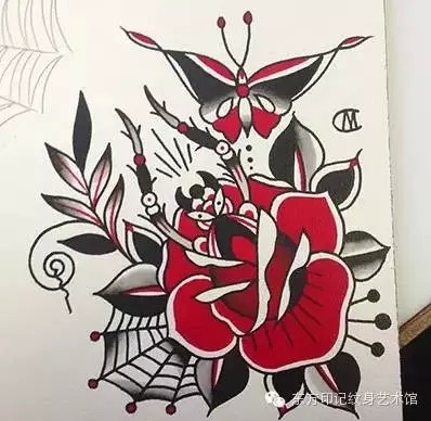 点击大图看下一张：娇艳玫瑰纹身手稿欣赏图5