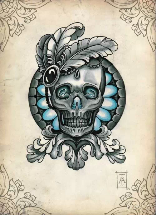 点击大图看下一张：个性骷髅头纹身手稿欣赏图2