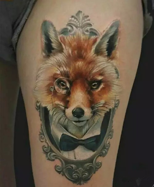 点击大图看下一张：好看的腿部狐狸纹身图3