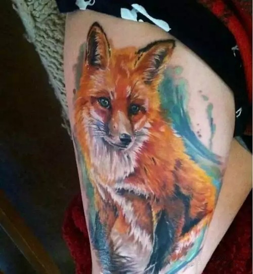 点击大图看下一张：好看的腿部狐狸纹身图7