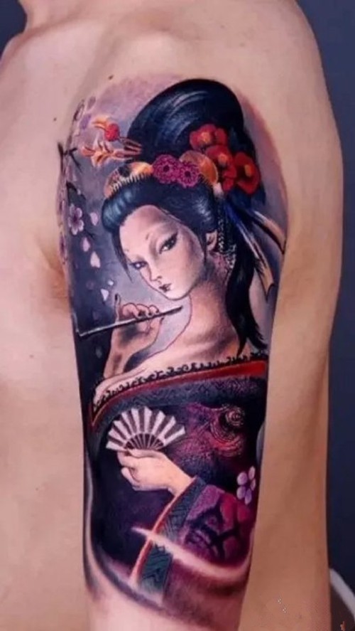 点击大图看下一张：手臂  腿部经典日本艺妓纹身图2
